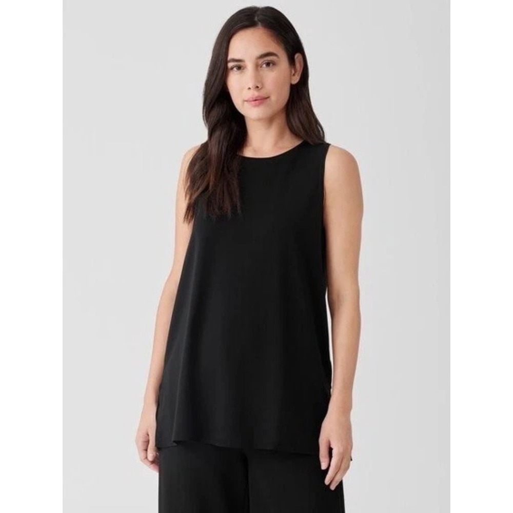 Eileen Fisher Tunic Tank Women S Black Side‎ Slits Stretch Jersey Sleeveless